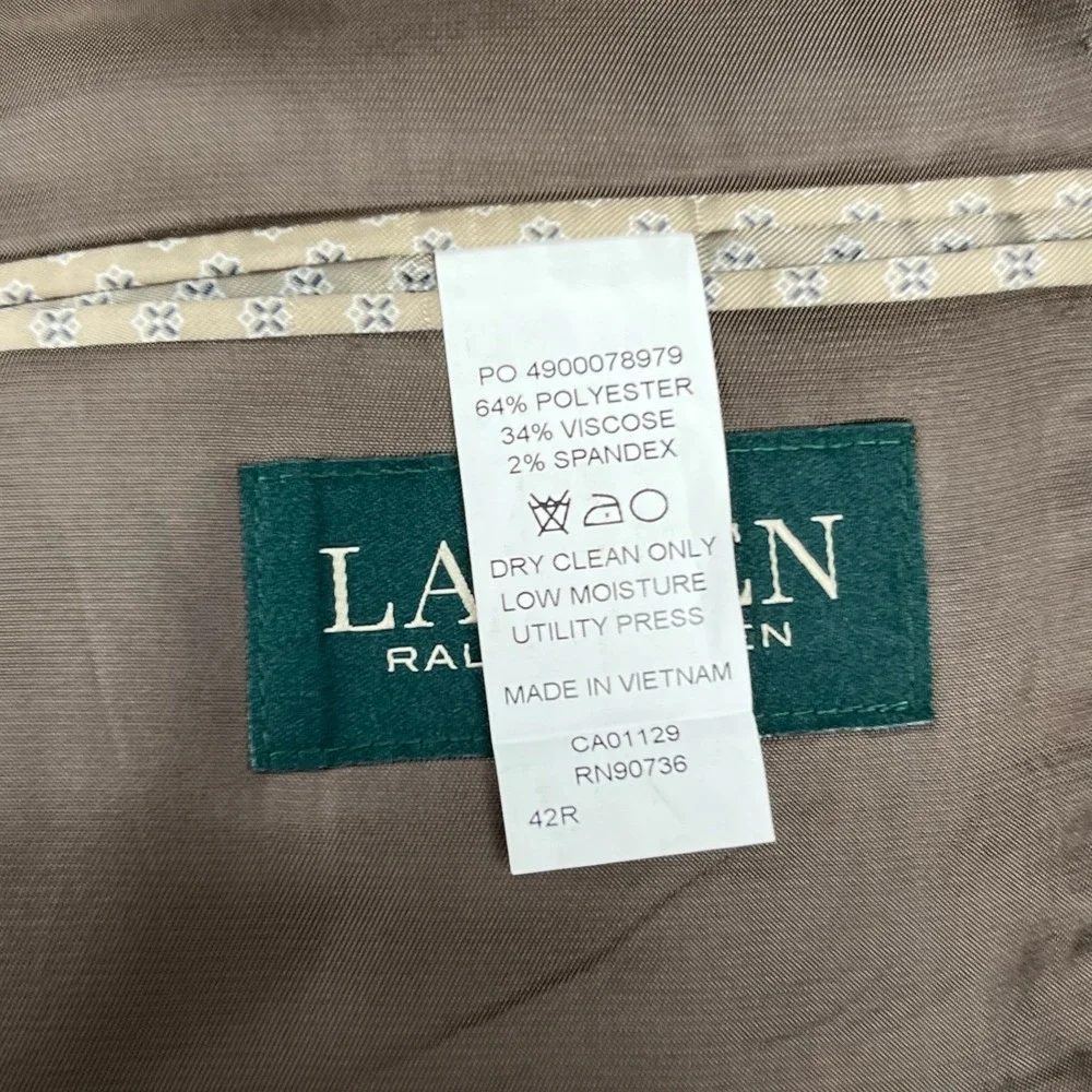 Lauren Ralph Lauren Sport Coat Mens 42R Brown Plaid Blazer Classic Two Button